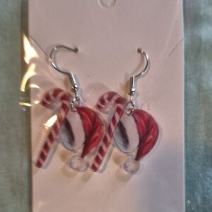 Festive Candy Cane and Santa Hat Earrings